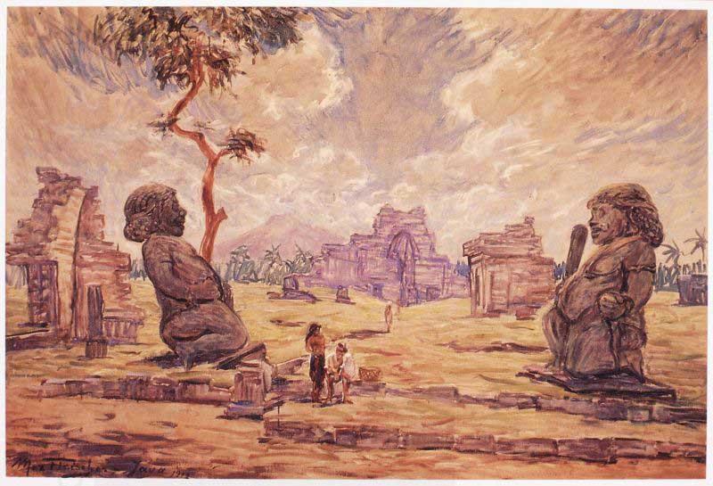 unknow artist Oil painting. Temple ruins in Candi Sewu oil painting picture